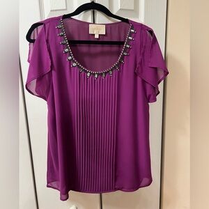 Skies Are Blue Size M Plum Purple Blouse for women, Studded top, Open Shoulder